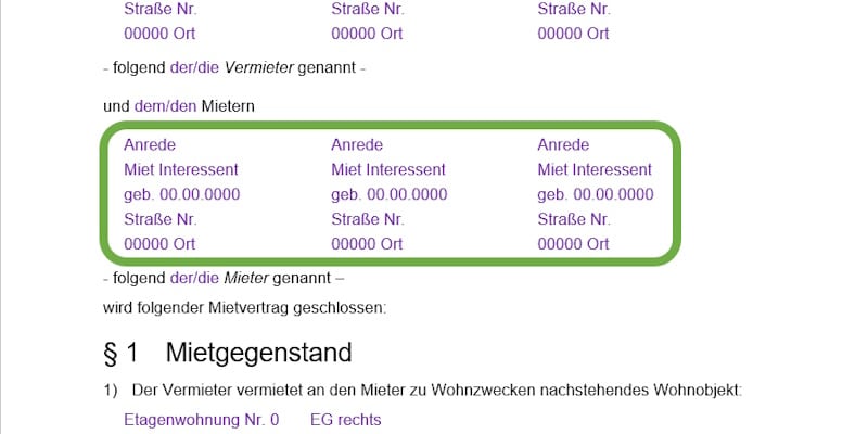 Angaben zu Mietern