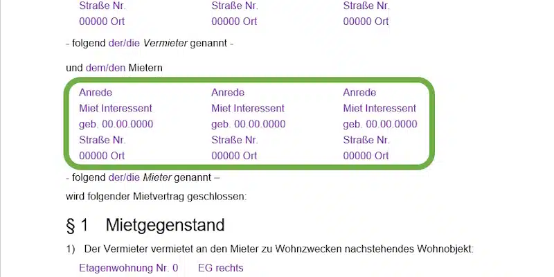 Angaben zu Mietern