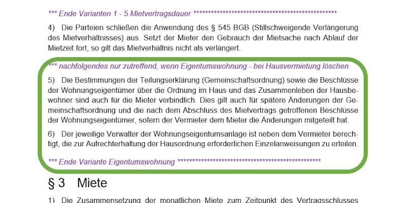 Passus für Eigentumswohnung