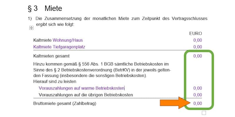 Anleitung Bruttomiete