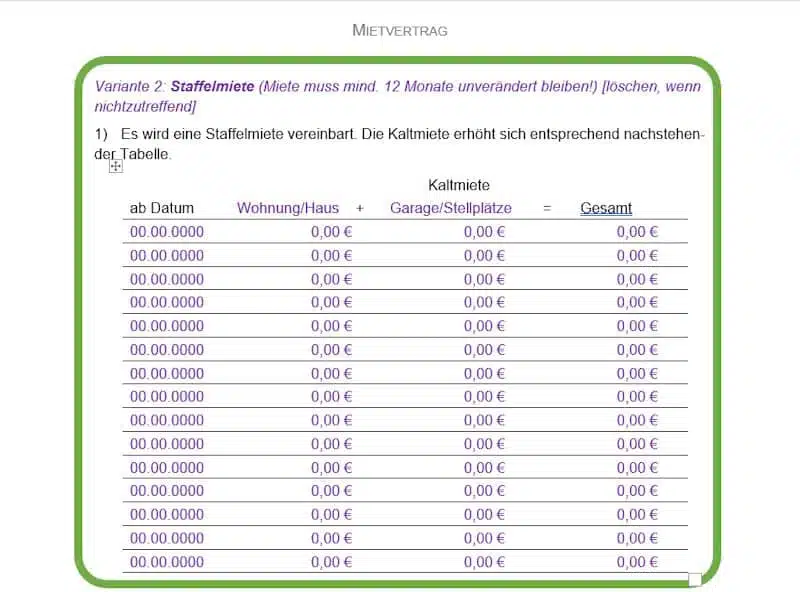 Anpassung Staffelmiete