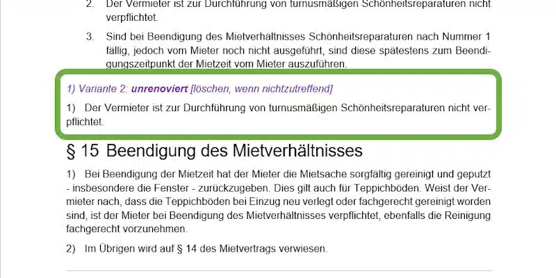 Schönheitsreparaturen unrenoviert